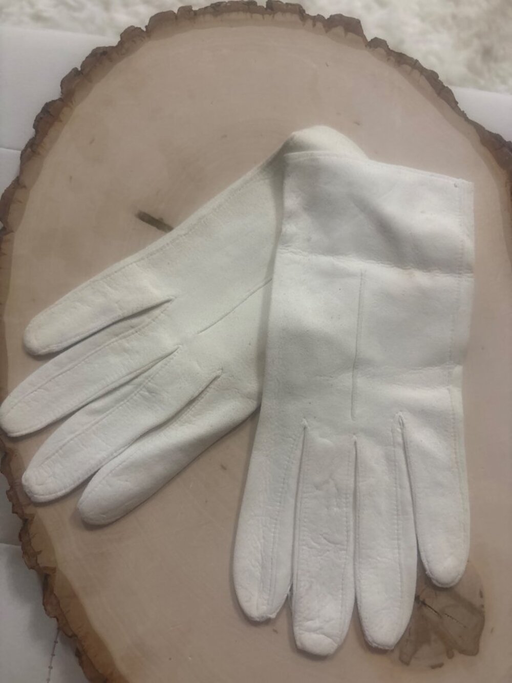 Vintage Allancope White Leather Gloves Pearl Button Closure Size 7 England